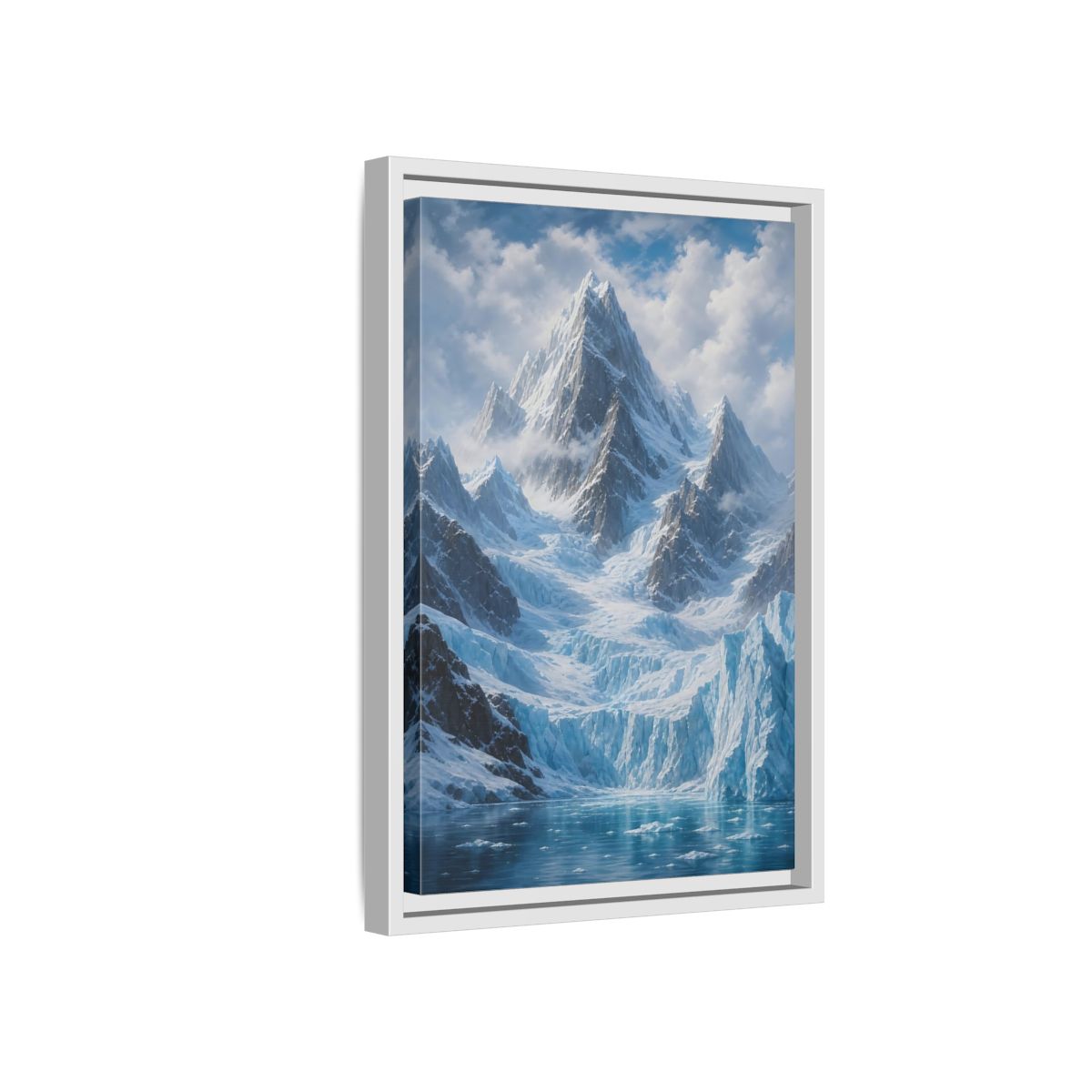 Side Mockup 4. Nature Snowy Mountain Snowy Glacier Landscape shown as stretched canvas wall art