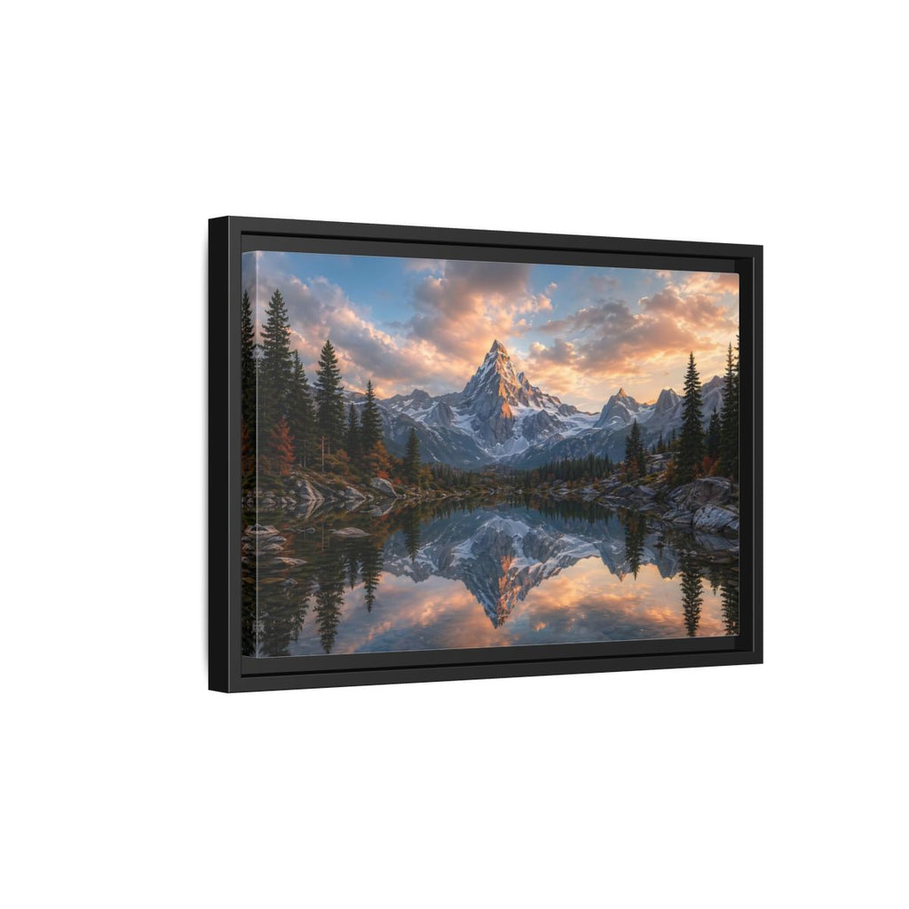 Side Mockup 6. Nature Snowy Mountain Mountain Lake Sunset shown as stretched canvas wall art