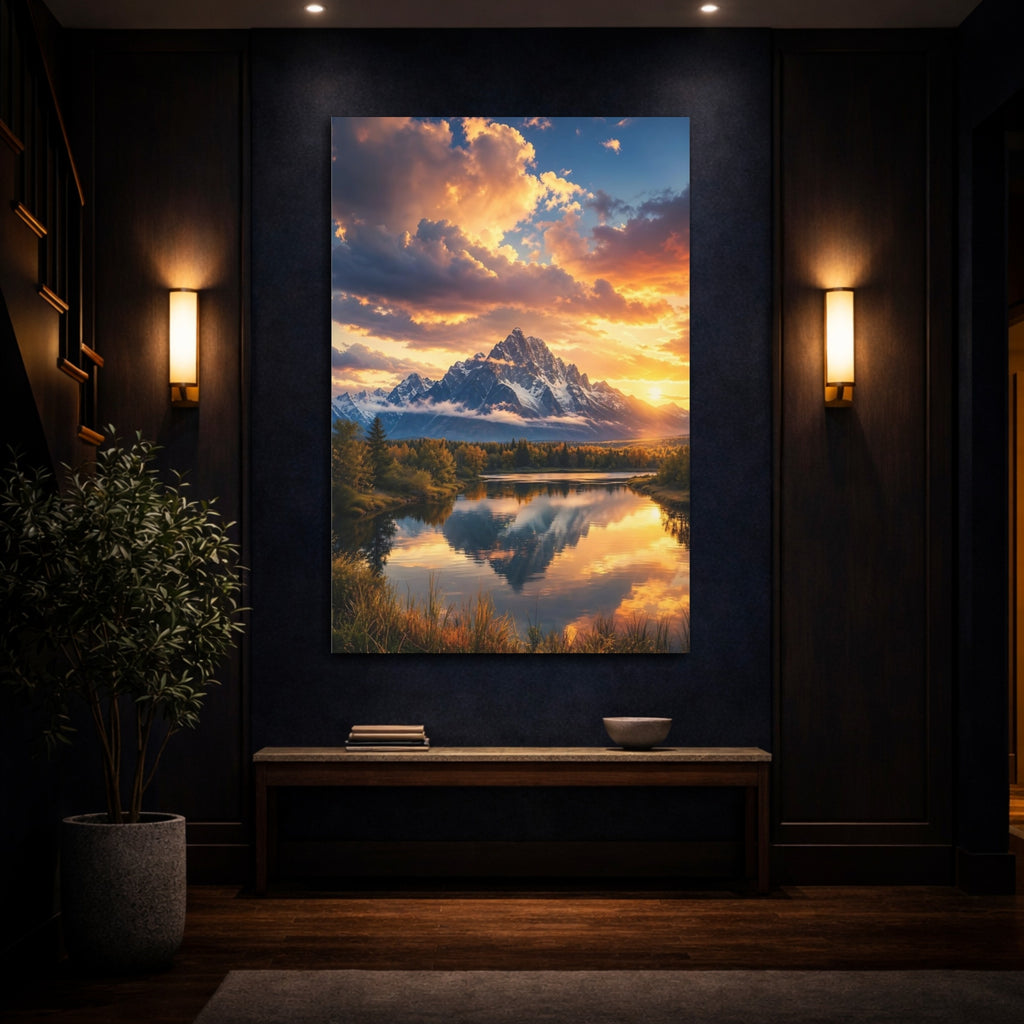 Mockup 4. Nature Snowy Mountain Mountain Sunset shown as stretched canvas wall art