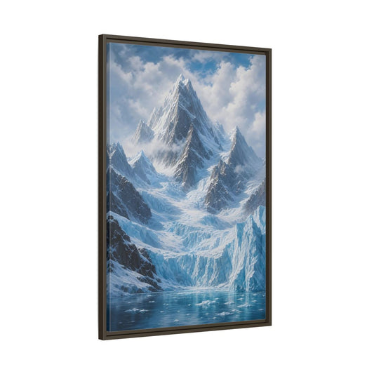Main Mockup. Nature Snowy Mountain Snowy Glacier Landscape shown as stretched canvas wall art
