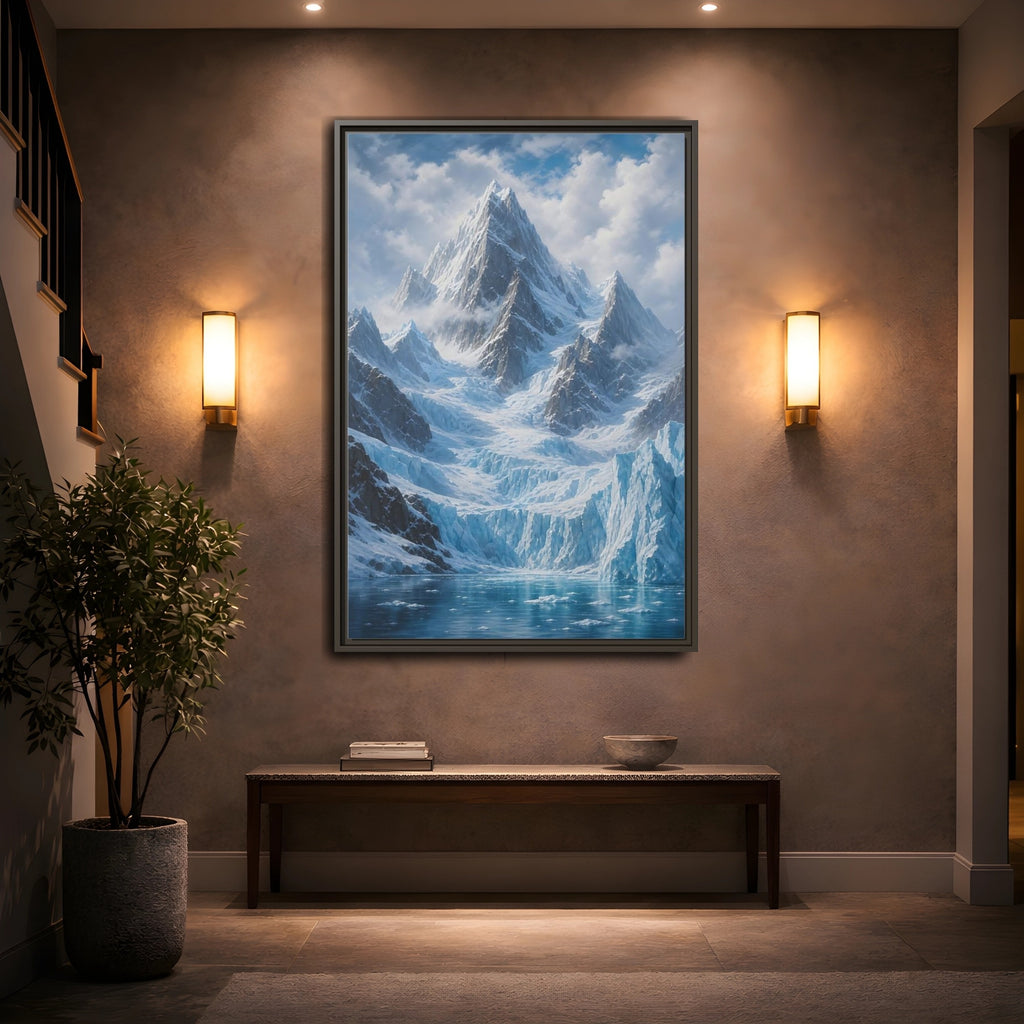 Mockup 2. Nature Snowy Mountain Snowy Glacier Landscape shown as stretched canvas wall art
