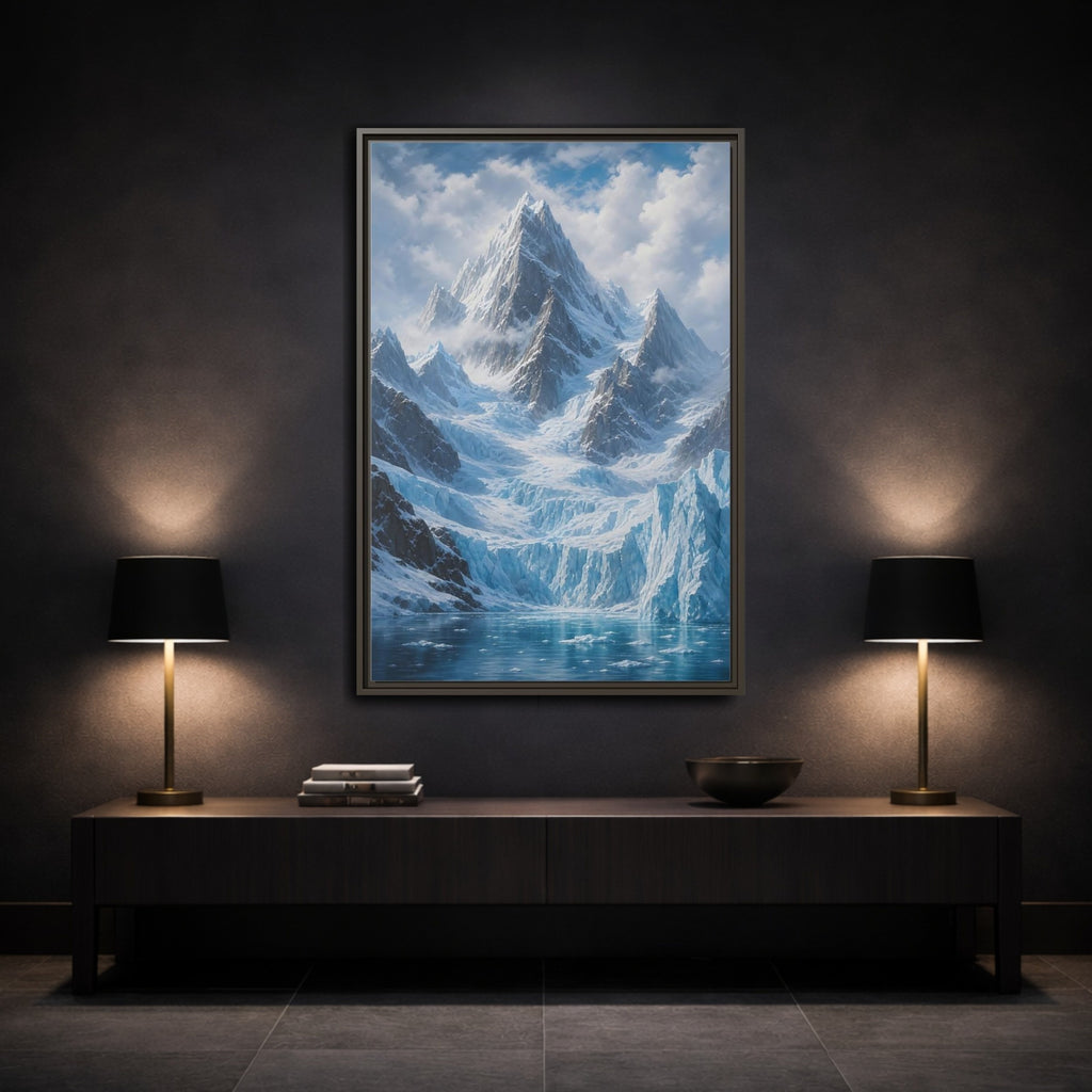 Mockup 3. Nature Snowy Mountain Snowy Glacier Landscape shown as stretched canvas wall art
