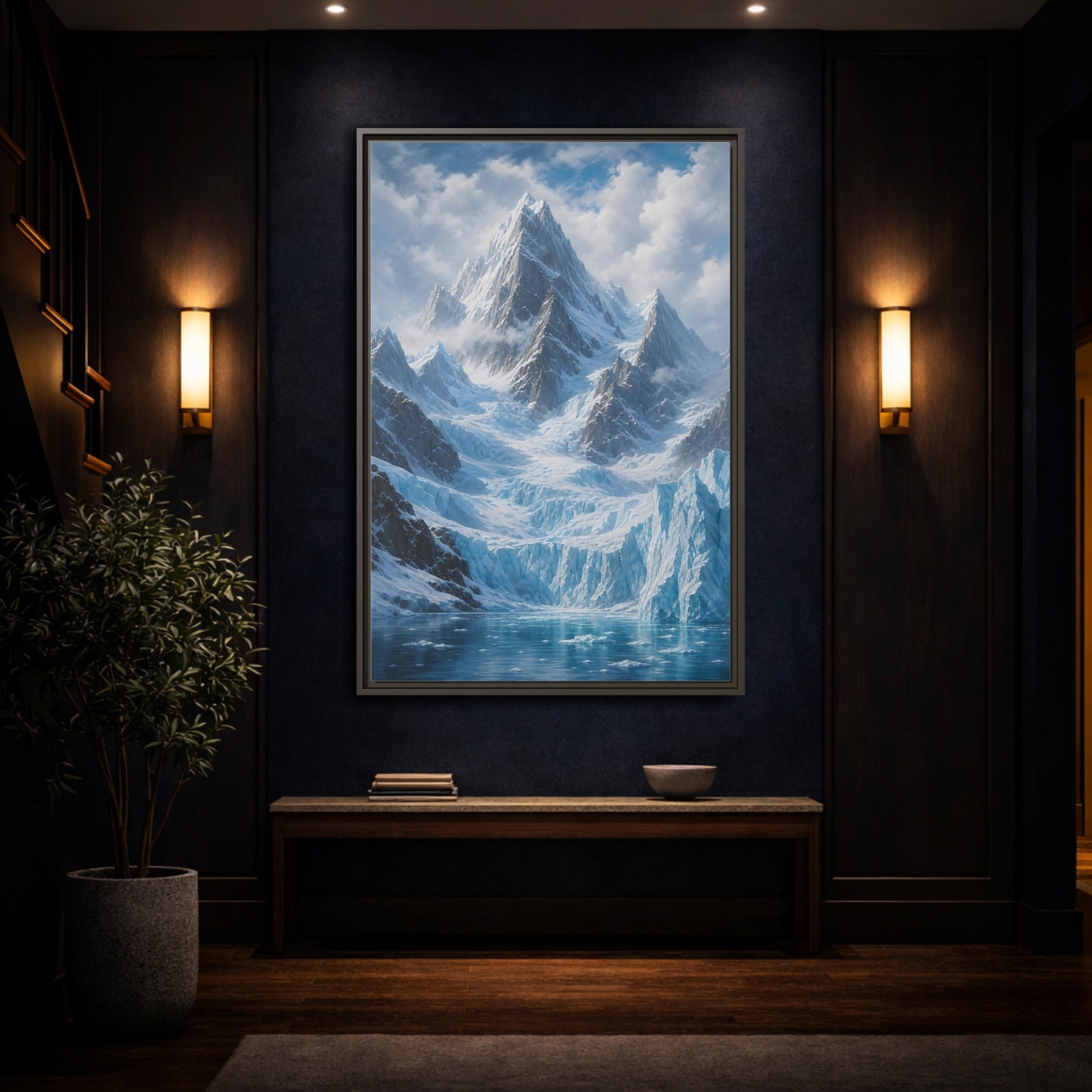 Mockup 4. Nature Snowy Mountain Snowy Glacier Landscape shown as stretched canvas wall art