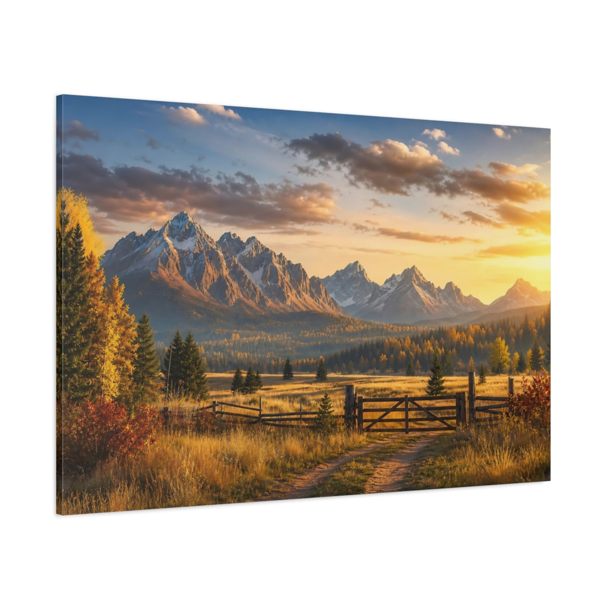 Side Mockup 1. Nature Snowy Mountains Autumn Mountain Landscape shown as stretched canvas wall art