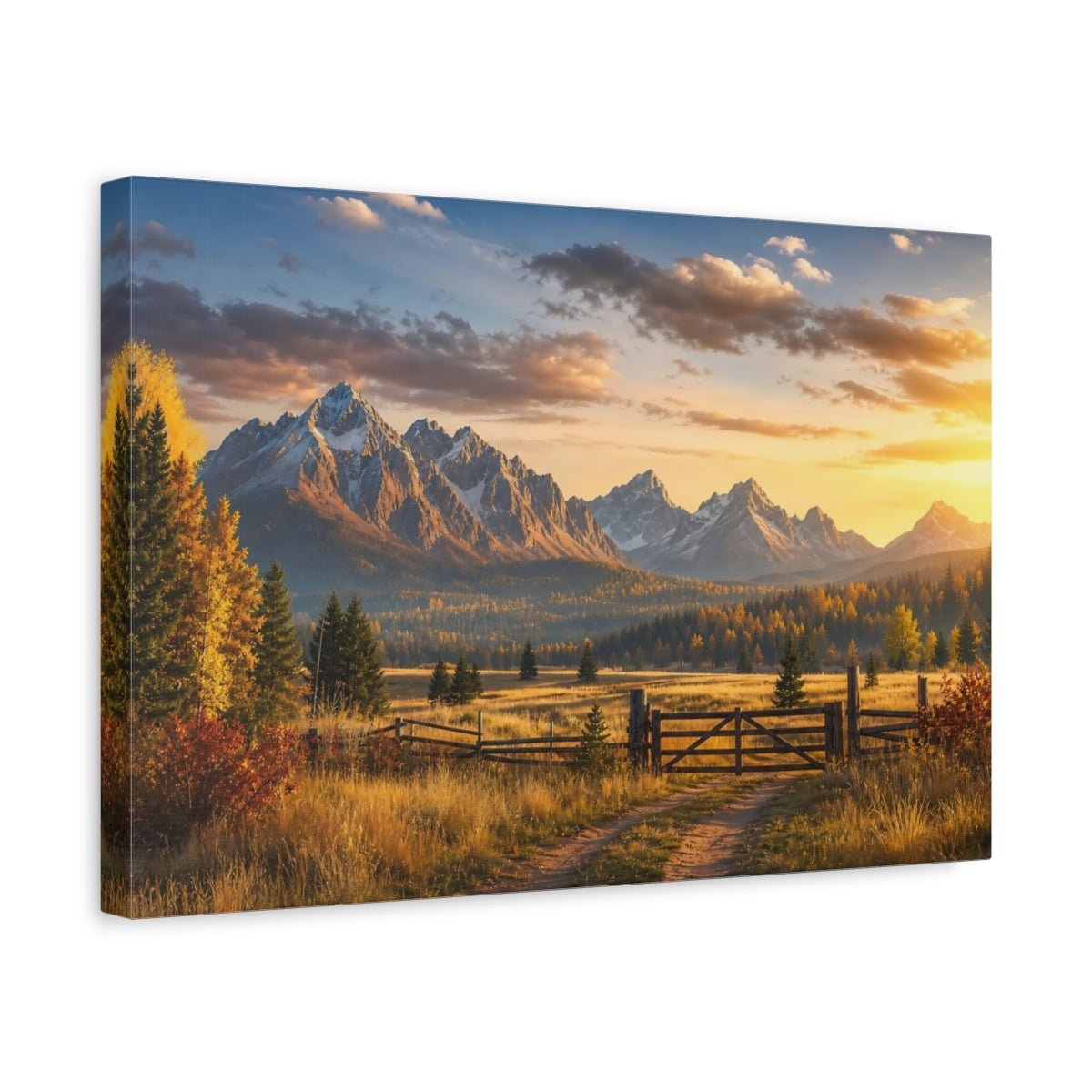 Side Mockup 4. Nature Snowy Mountains Autumn Mountain Landscape shown as stretched canvas wall art