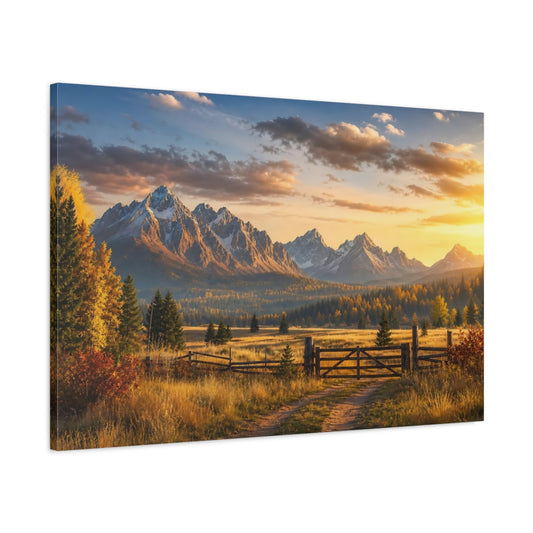 Main Mockup. Nature Snowy Mountains Autumn Mountain Landscape shown as stretched canvas wall art