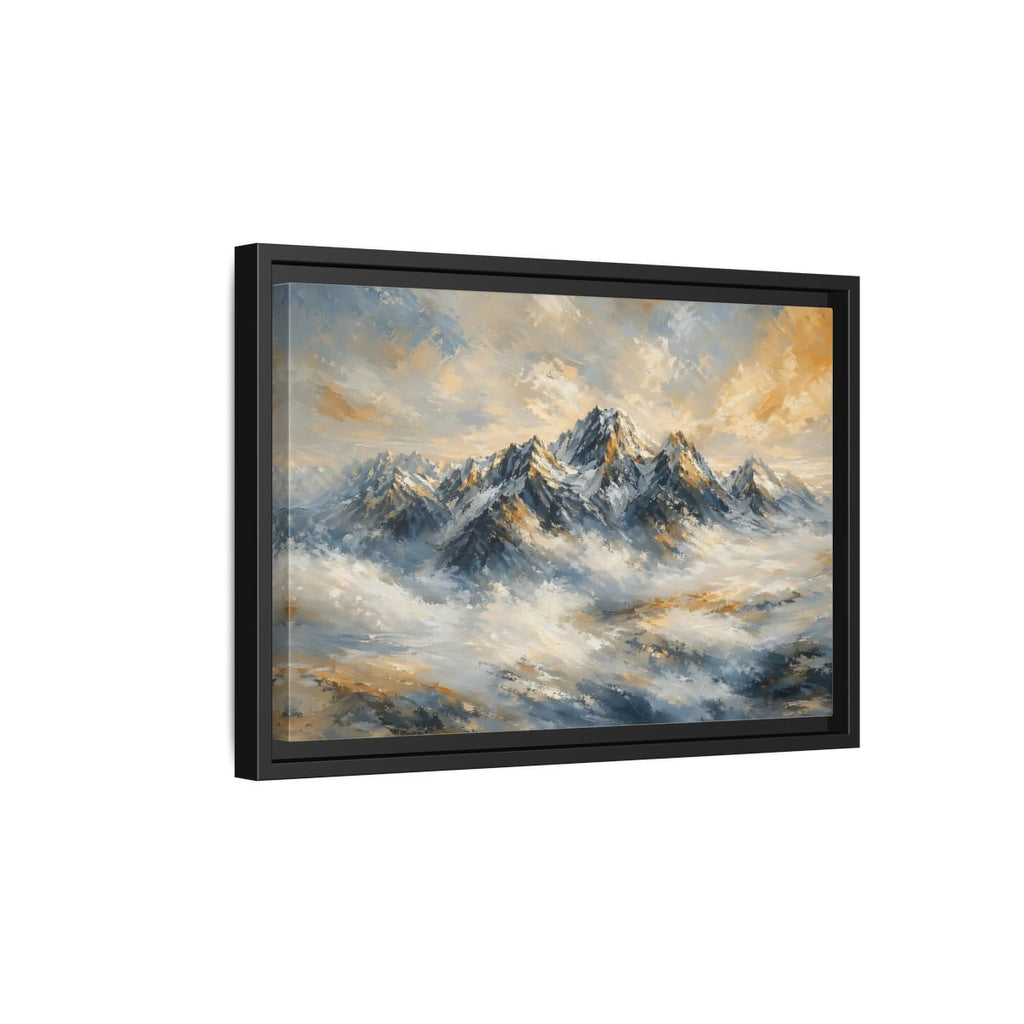 Side Mockup 6. Nature Snowy Mountains Blue And Gold Mountains shown as stretched canvas wall art