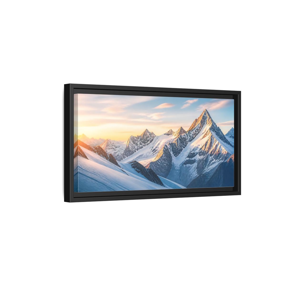 Side Mockup 8. Nature Snowy Mountains Blue And Orange shown as stretched canvas wall art