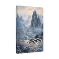 Side Mockup 4. Nature Snowy Mountains Blue And White Landscape shown as stretched canvas wall art
