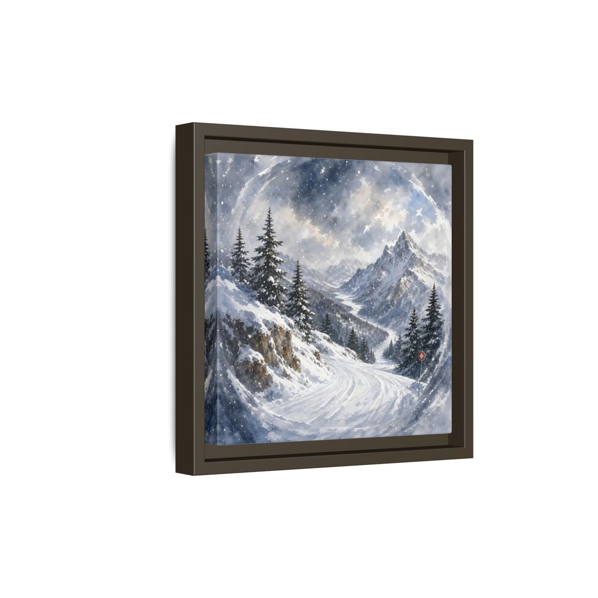 Side Mockup 20. Nature Snowy Mountains Blue And White shown as stretched canvas wall art