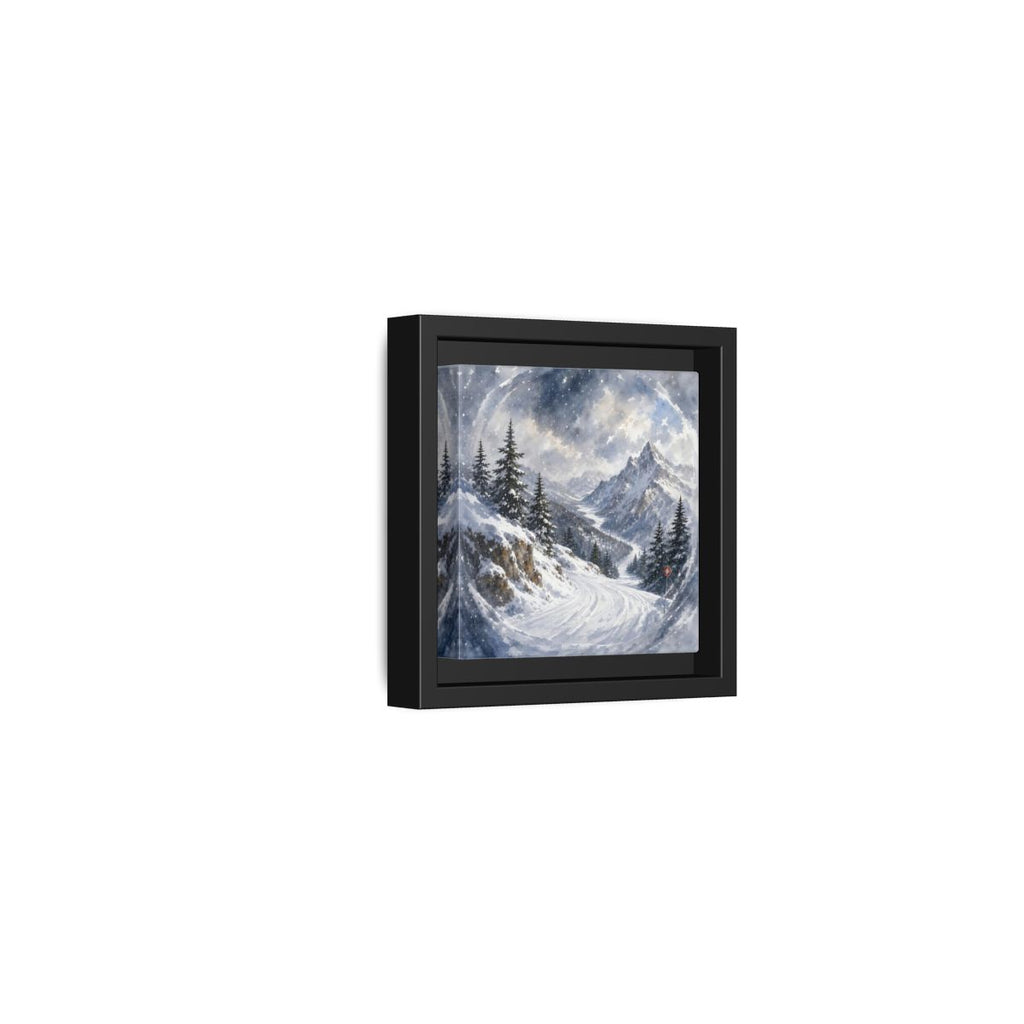 Side Mockup 24. Nature Snowy Mountains Blue And White shown as stretched canvas wall art