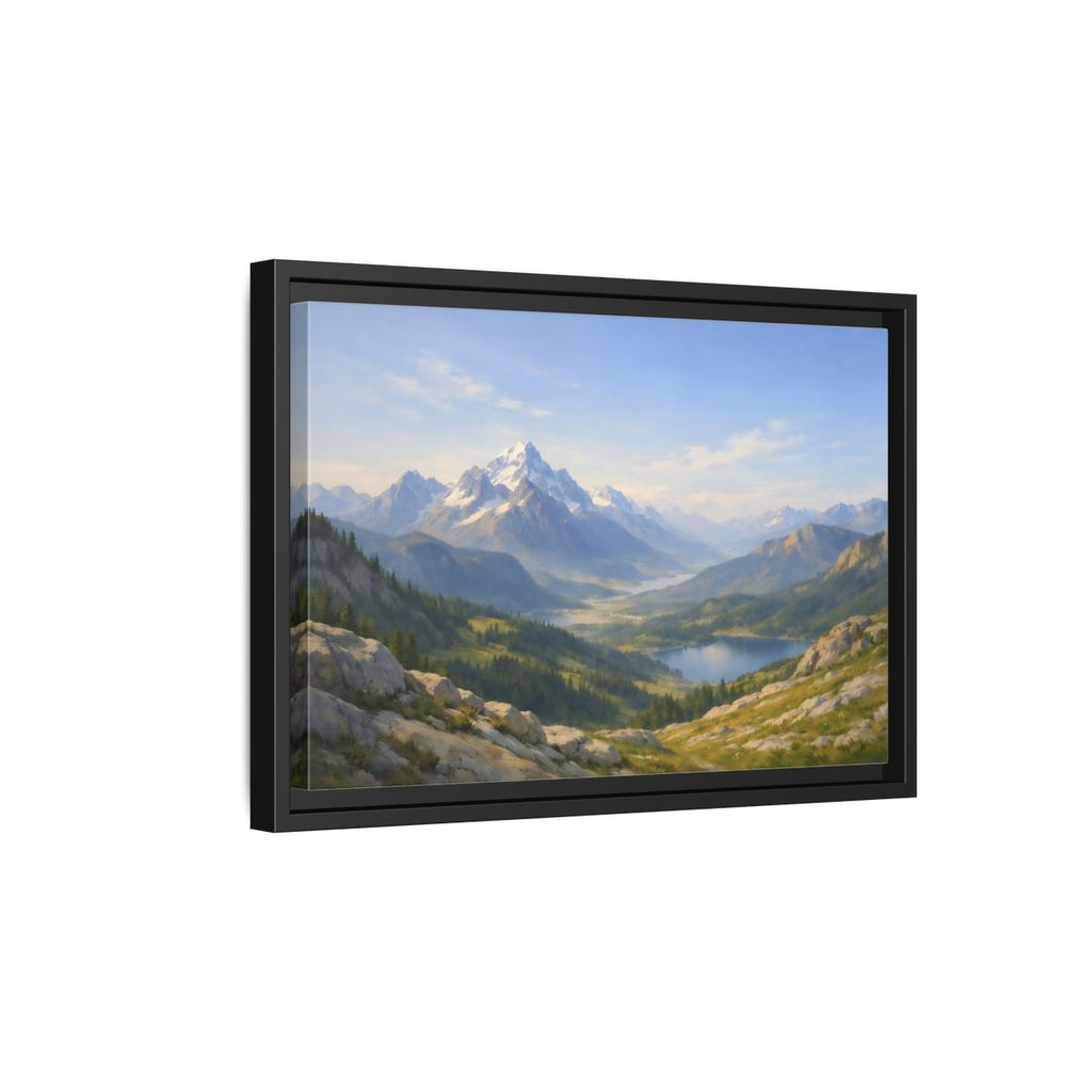 Side Mockup 6. Nature Snowy Mountains Blue Green Landscape shown as stretched canvas wall art