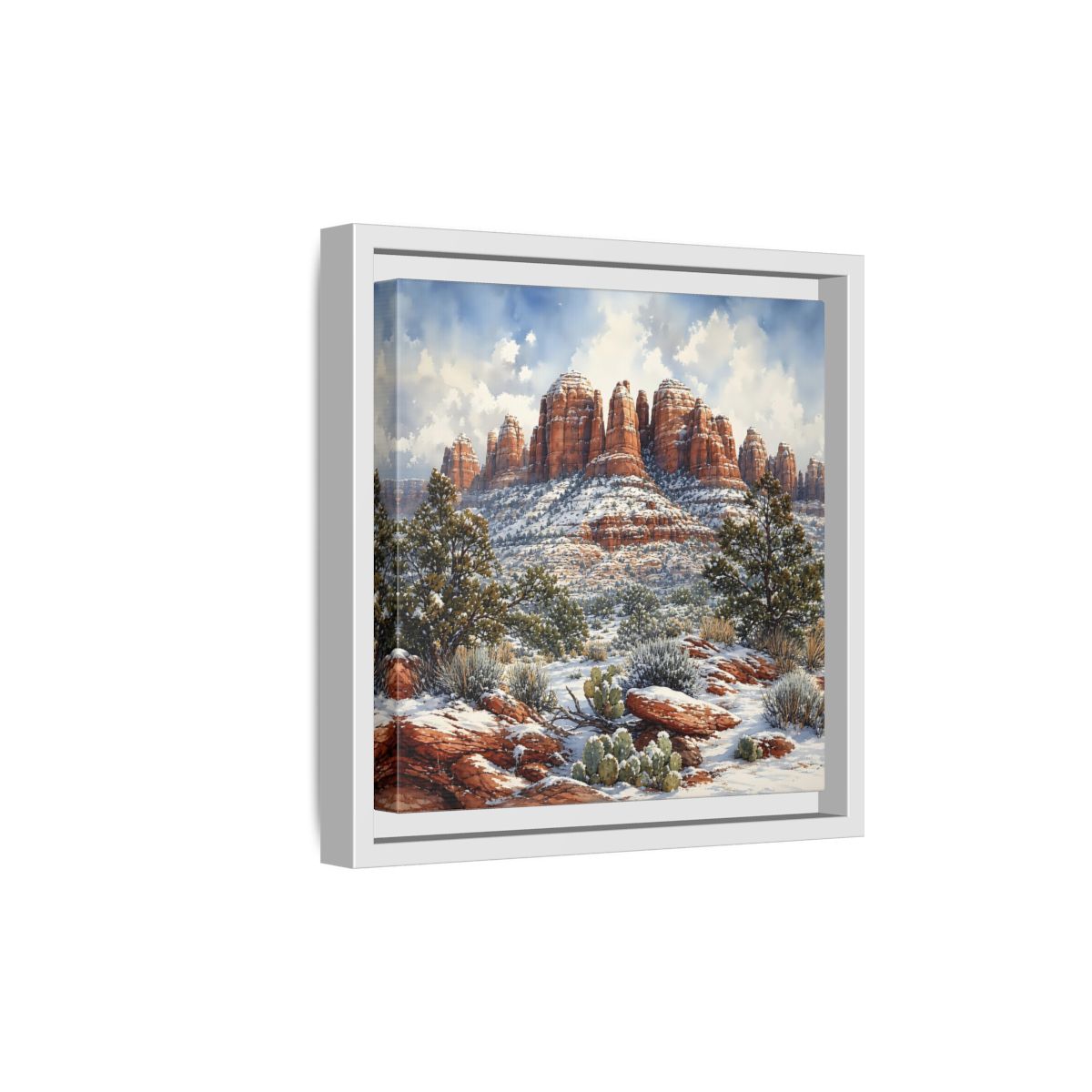 Side Mockup 19. Nature Snowy Mountains Snowy Mountain Desert shown as stretched canvas wall art