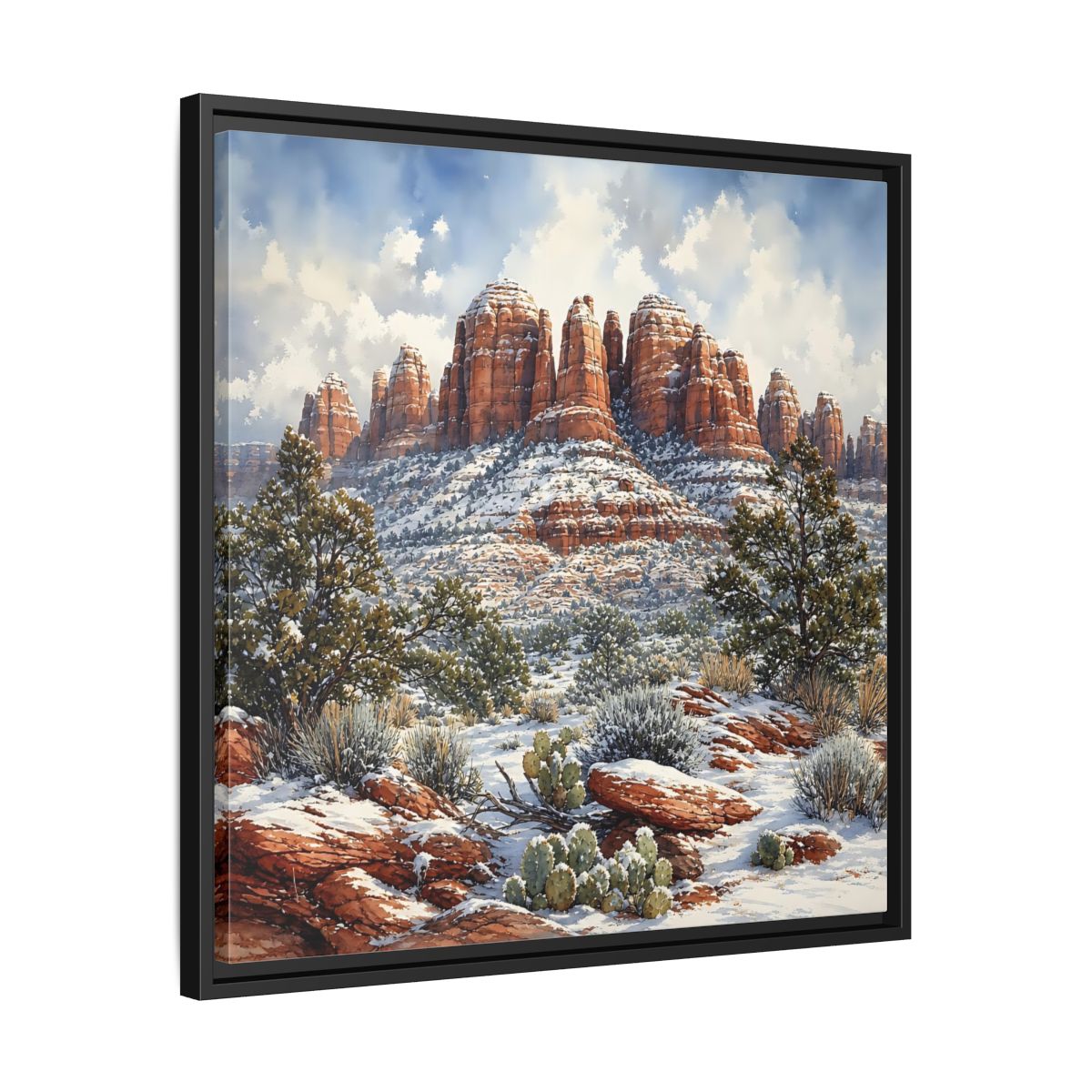 Side Mockup 31. Nature Snowy Mountains Snowy Mountain Desert shown as stretched canvas wall art