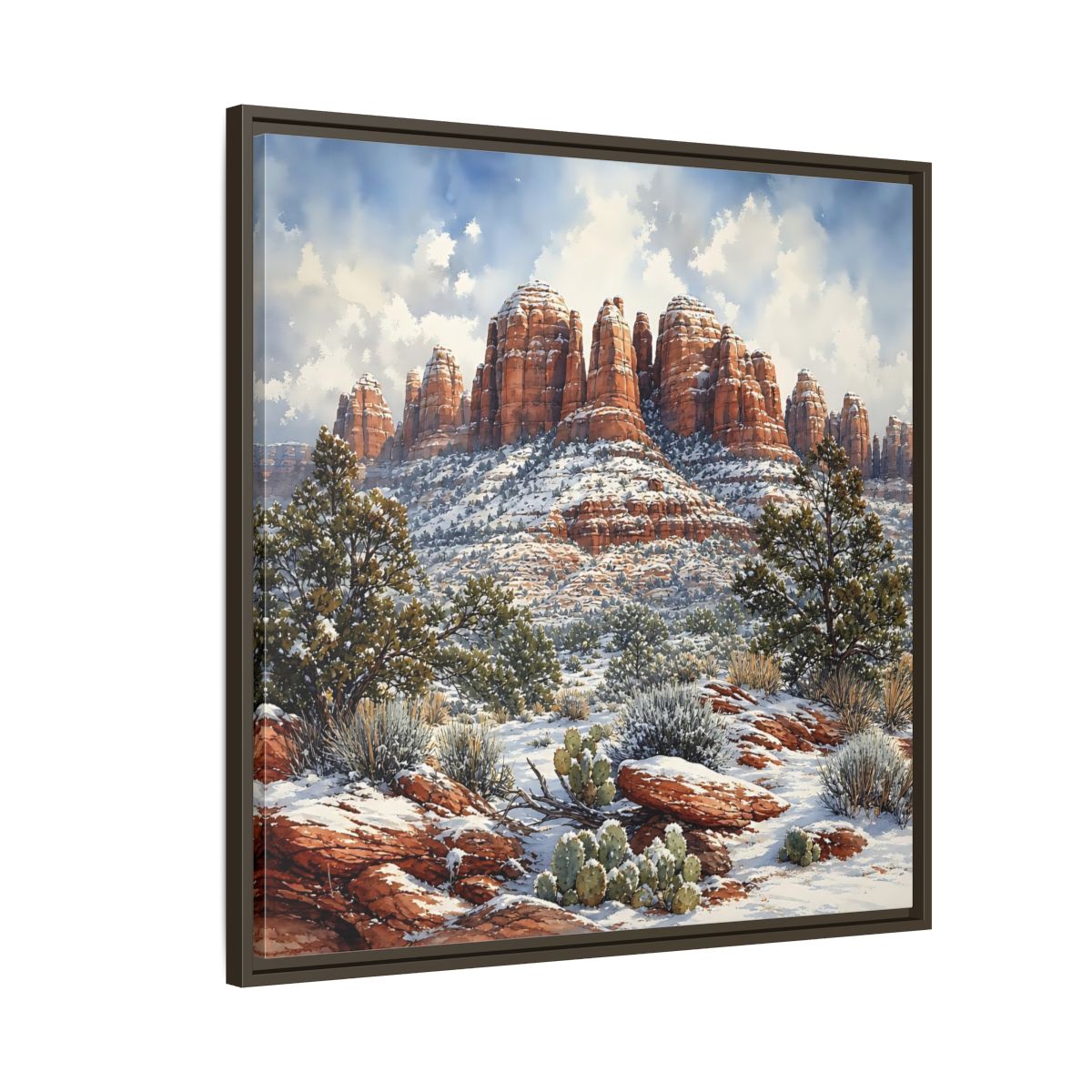 Side Mockup 8. Nature Snowy Mountains Snowy Mountain Desert shown as stretched canvas wall art