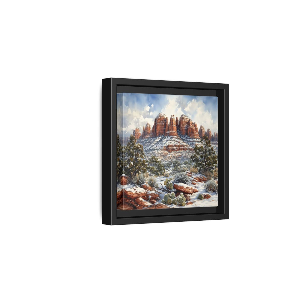 Side Mockup 3. Nature Snowy Mountains Snowy Mountain Desert shown as stretched canvas wall art