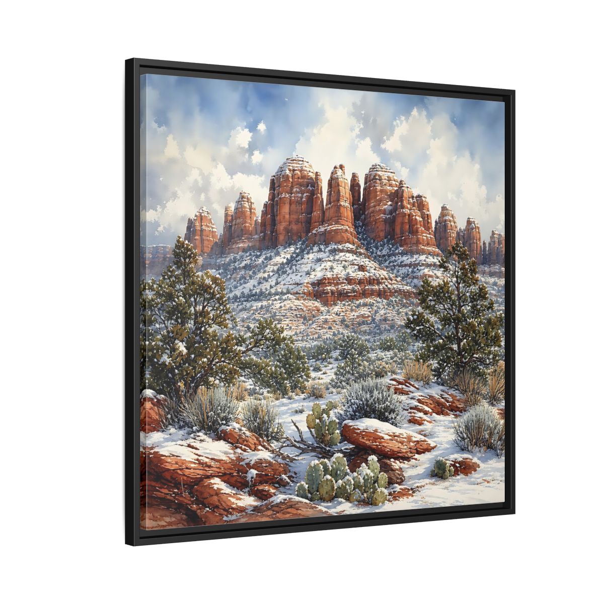 Side Mockup 9. Nature Snowy Mountains Snowy Mountain Desert shown as stretched canvas wall art