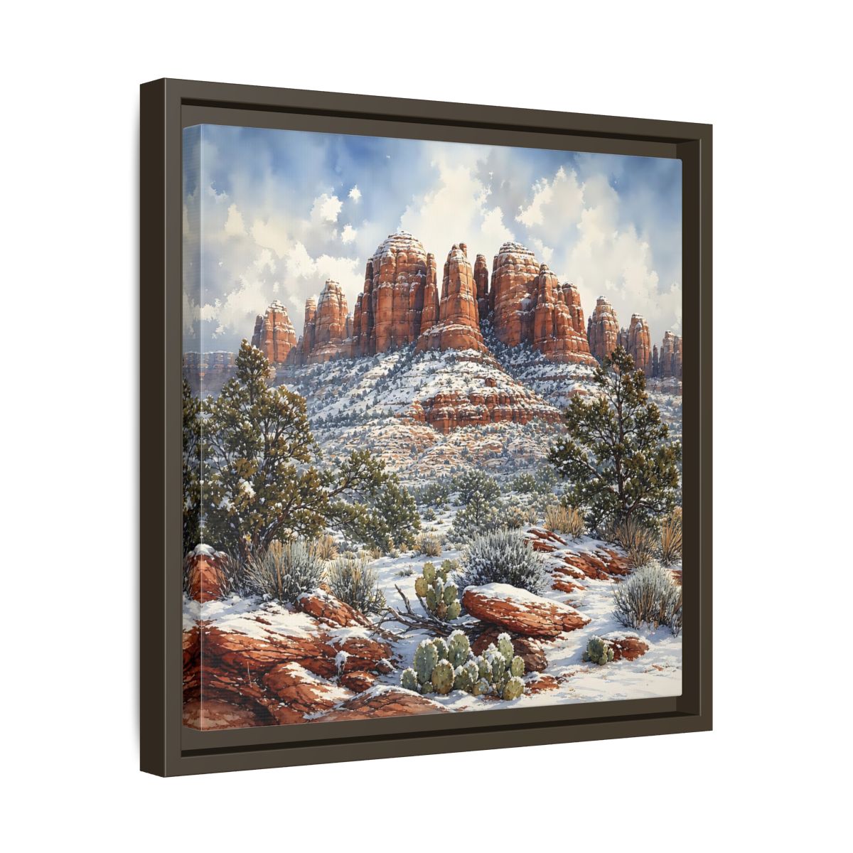 Side Mockup 29. Nature Snowy Mountains Snowy Mountain Desert shown as stretched canvas wall art