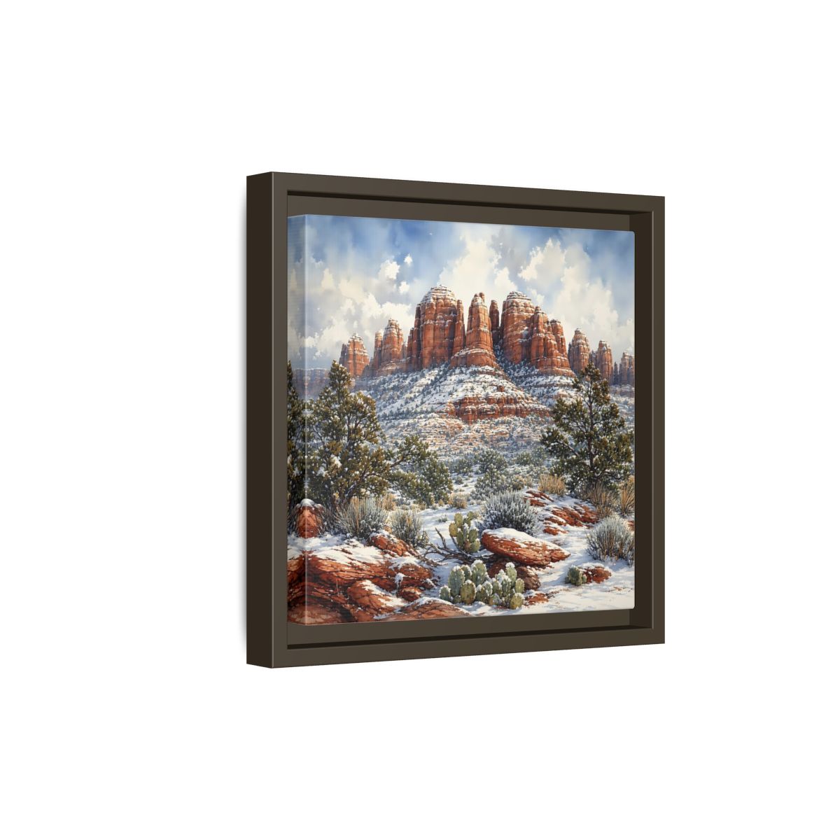 Side Mockup 20. Nature Snowy Mountains Snowy Mountain Desert shown as stretched canvas wall art