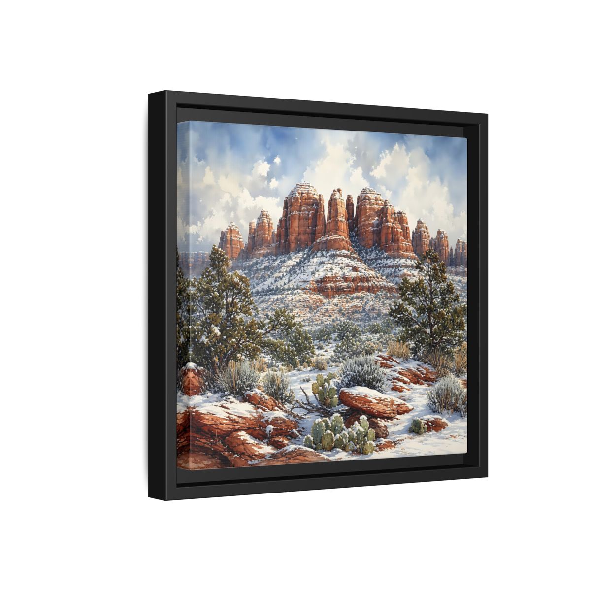 Side Mockup 18. Nature Snowy Mountains Snowy Mountain Desert shown as stretched canvas wall art