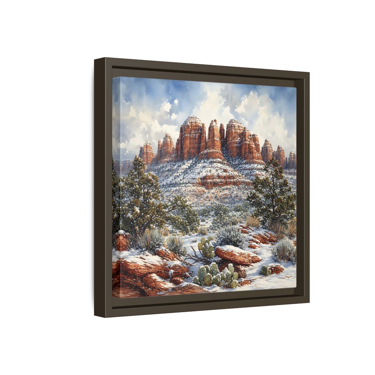 Side Mockup 17. Nature Snowy Mountains Snowy Mountain Desert shown as stretched canvas wall art