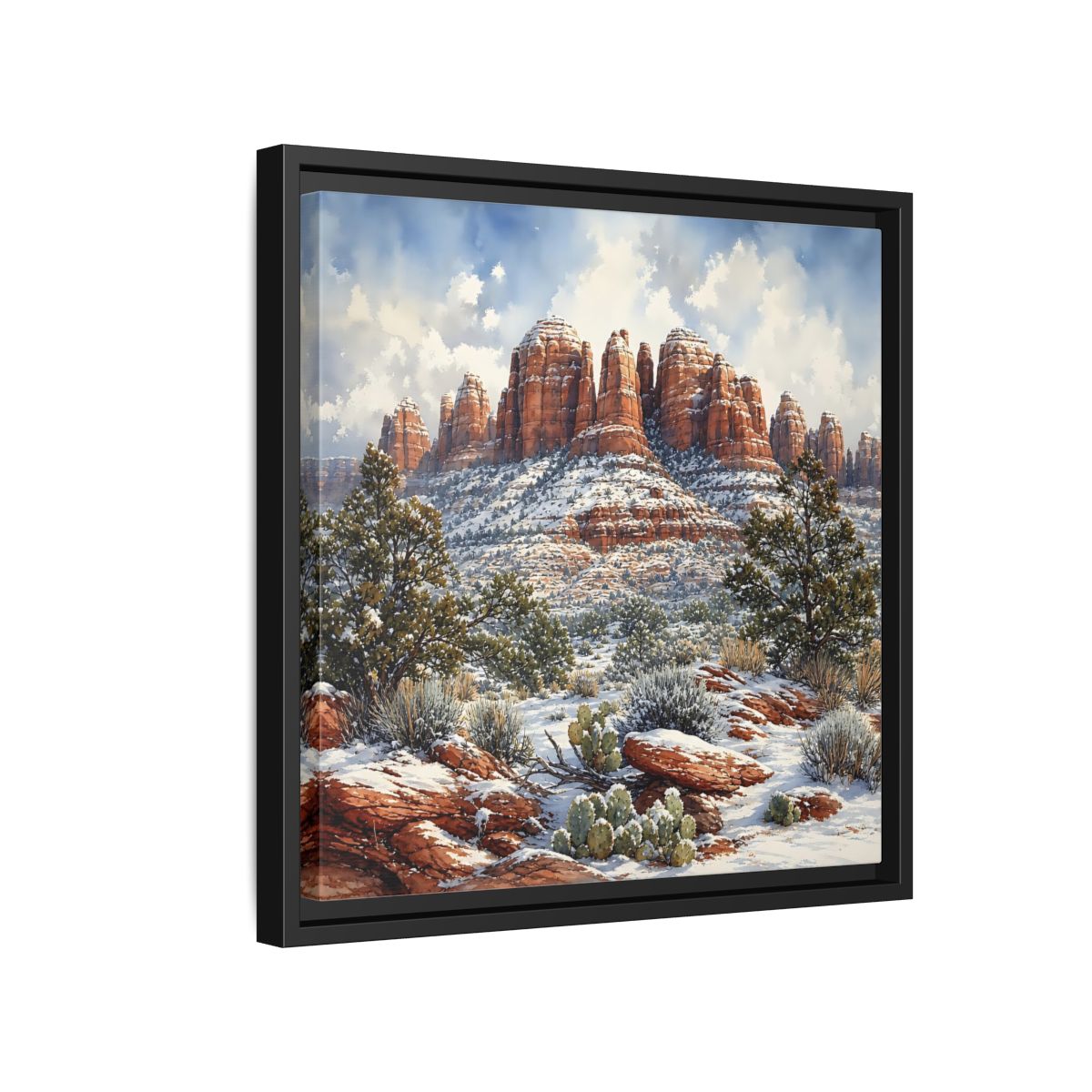 Side Mockup 15. Nature Snowy Mountains Snowy Mountain Desert shown as stretched canvas wall art