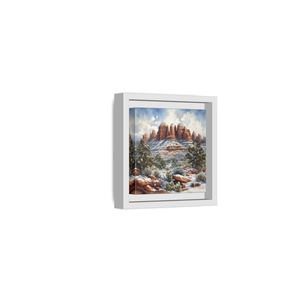Side Mockup 22. Nature Snowy Mountains Snowy Mountain Desert shown as stretched canvas wall art