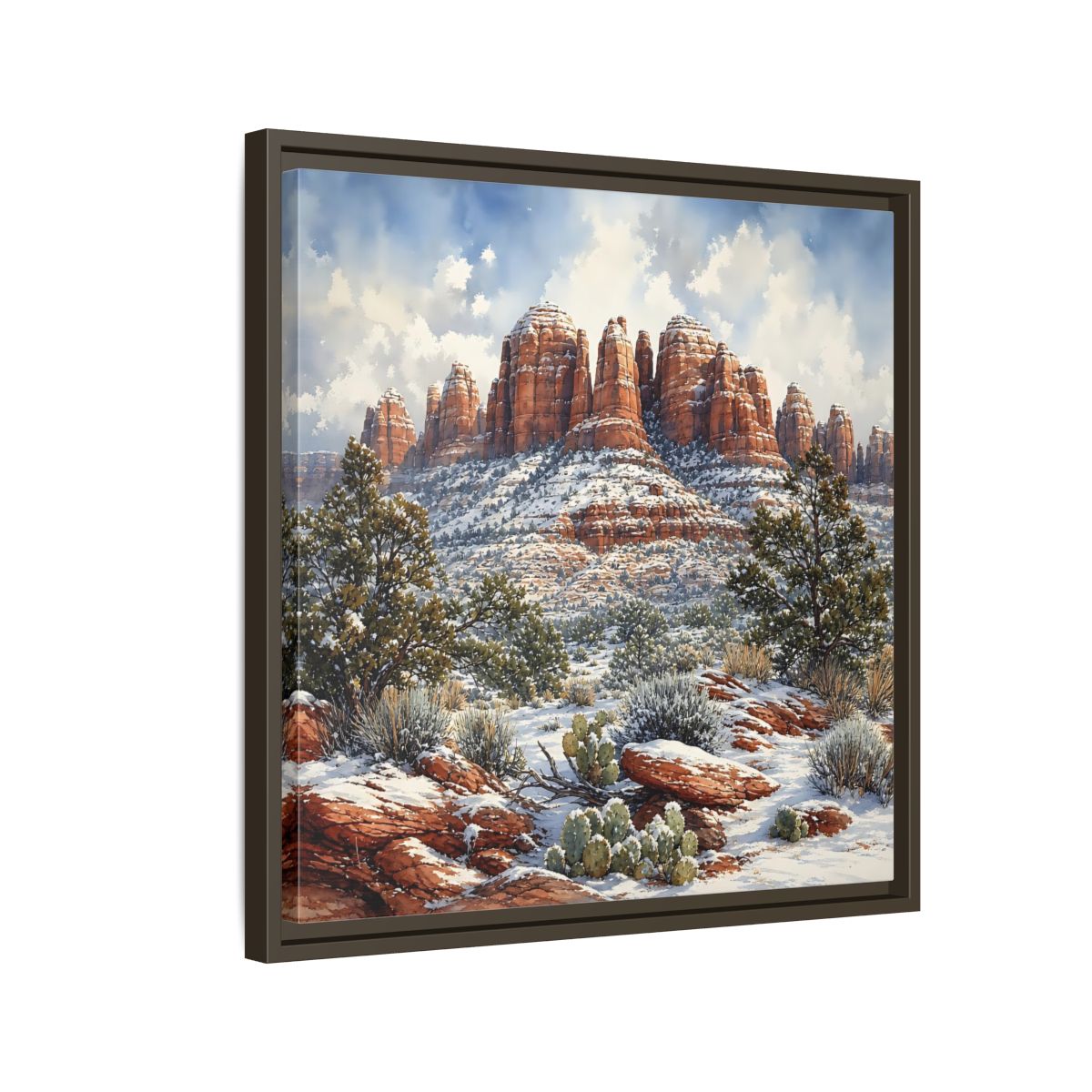 Side Mockup 11. Nature Snowy Mountains Snowy Mountain Desert shown as stretched canvas wall art