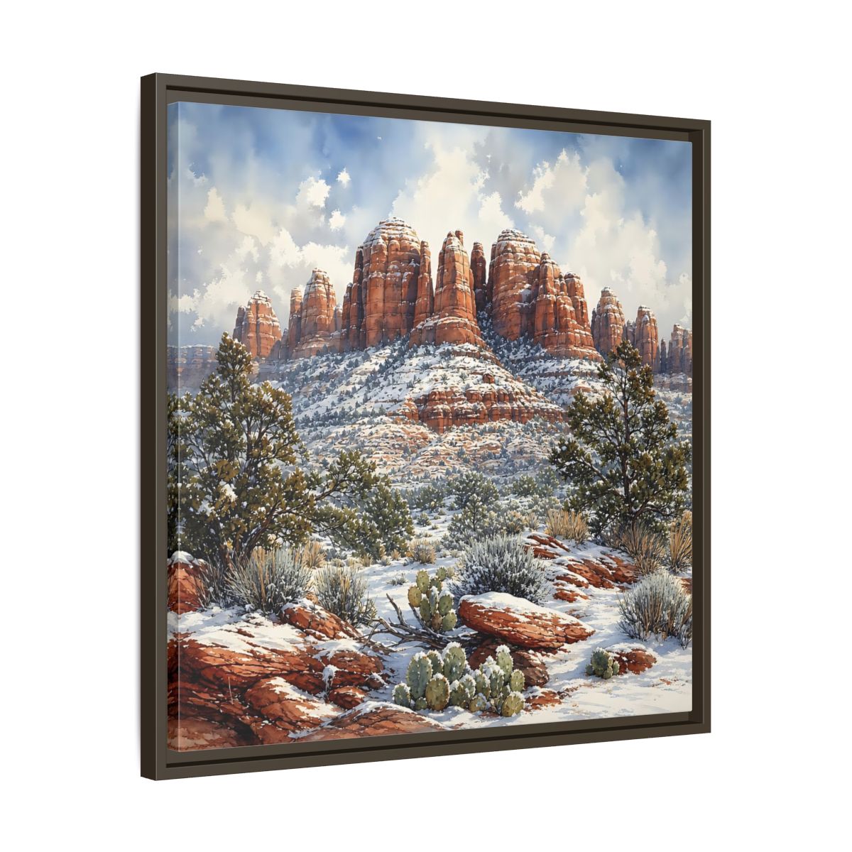 Side Mockup 27. Nature Snowy Mountains Snowy Mountain Desert shown as stretched canvas wall art