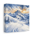 Side Mockup 2. Nature Snowy Mountains Snowy Mountain Landscape shown as stretched canvas wall art