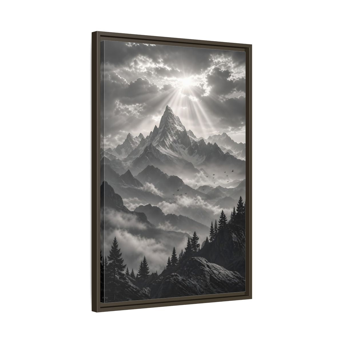 Side Mockup 11. Nature Snowy Mountains Monochrome Mountains shown as stretched canvas wall art