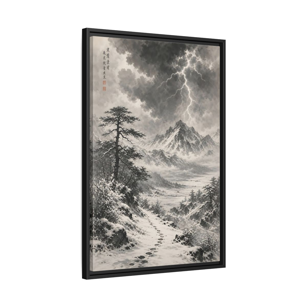 Side Mockup 14. Nature Snowy Mountains Monochrome Winter shown as stretched canvas wall art