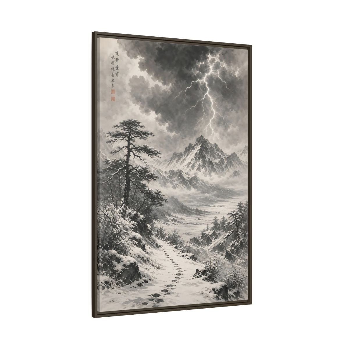 Side Mockup 8. Nature Snowy Mountains Monochrome Winter shown as stretched canvas wall art