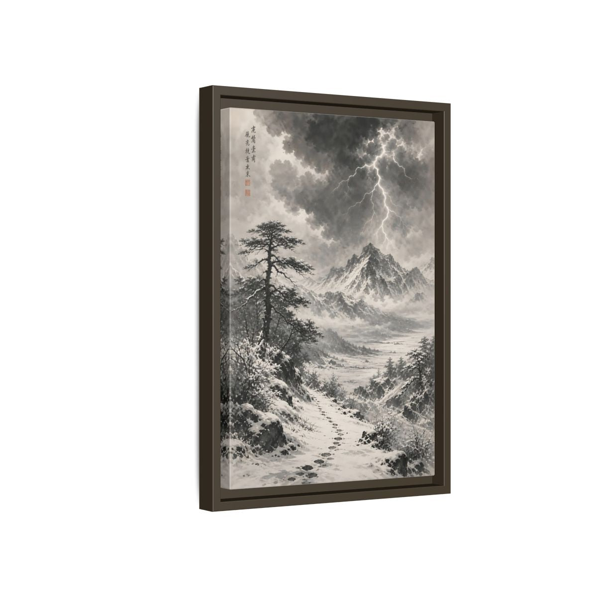 Side Mockup 5. Nature Snowy Mountains Monochrome Winter shown as stretched canvas wall art