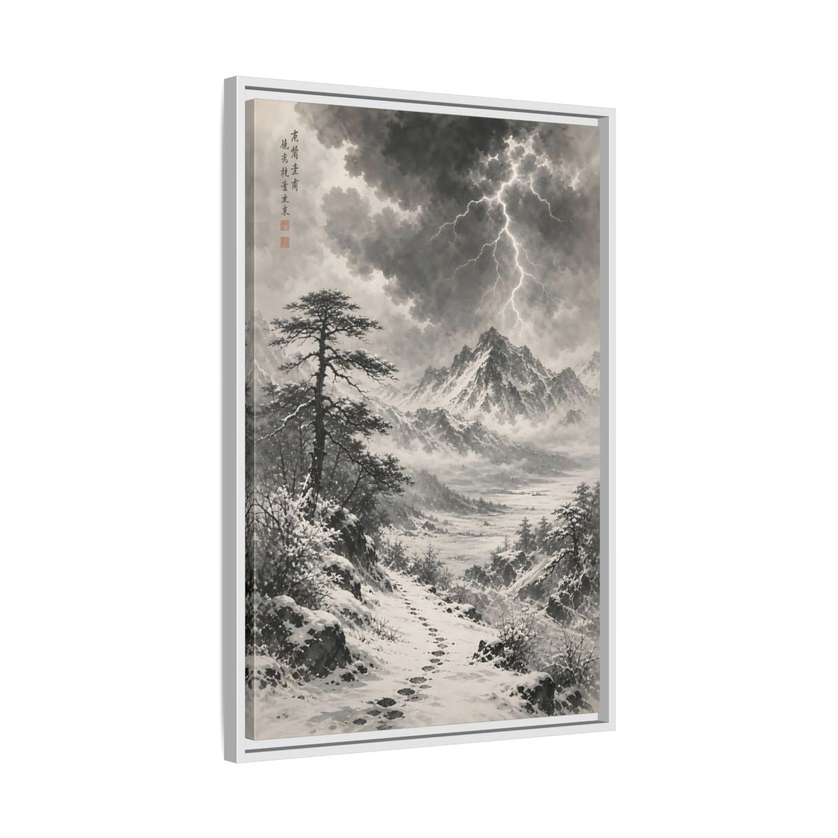 Side Mockup 10. Nature Snowy Mountains Monochrome Winter shown as stretched canvas wall art