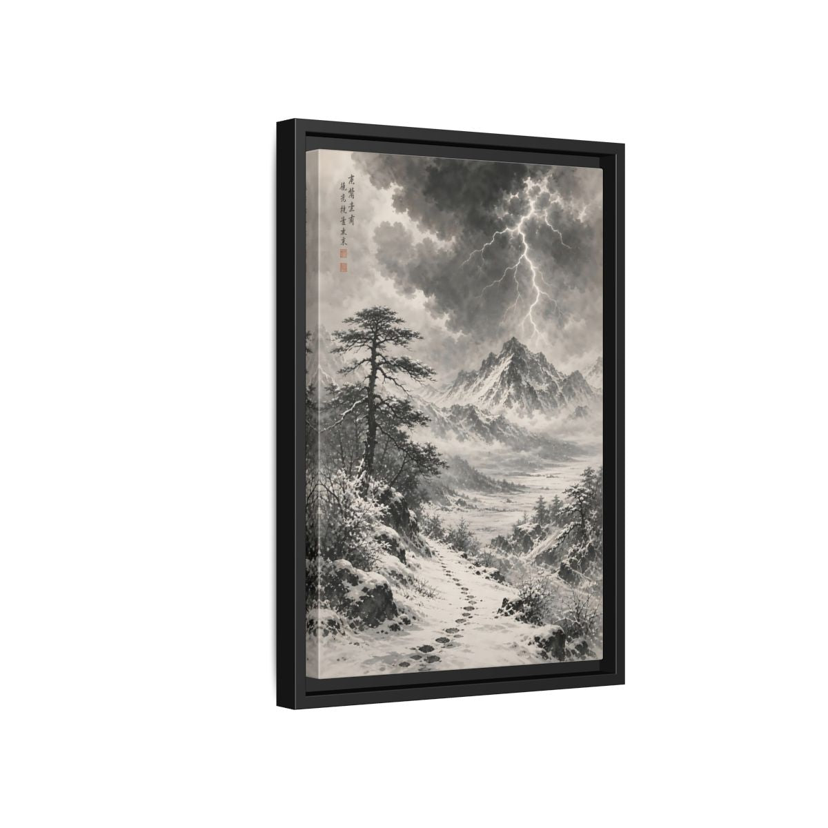 Side Mockup 6. Nature Snowy Mountains Monochrome Winter shown as stretched canvas wall art