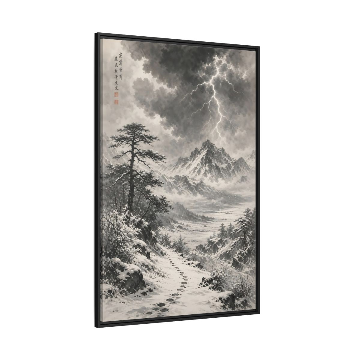 Side Mockup 12. Nature Snowy Mountains Monochrome Winter shown as stretched canvas wall art