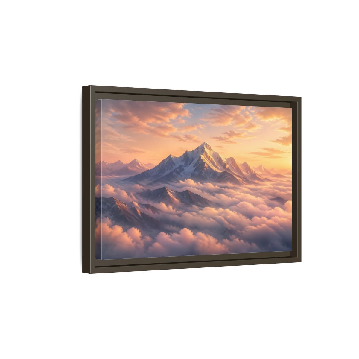 Side Mockup 5. Nature Snowy Mountains Orange Mountain Sunrise shown as stretched canvas wall art