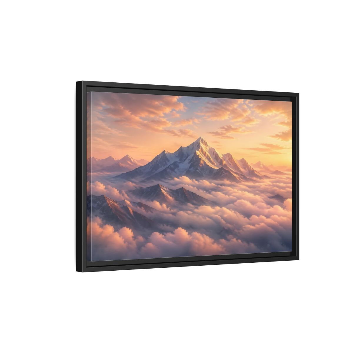 Side Mockup 3. Nature Snowy Mountains Orange Mountain Sunrise shown as stretched canvas wall art