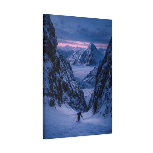 Main Mockup. Nature Snowy Mountains Pink And Blue Mountains shown as stretched canvas wall art