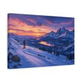 Side Mockup 4. Nature Snowy Mountains Purple Orange Sunset shown as stretched canvas wall art