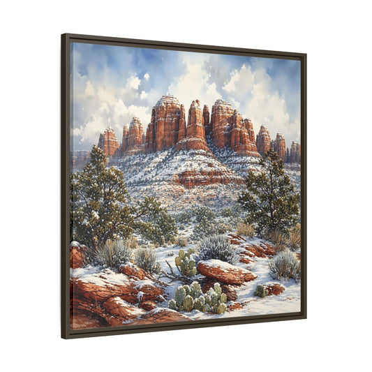 Main Mockup. Nature Snowy Mountains Snowy Mountain Desert shown as stretched canvas wall art