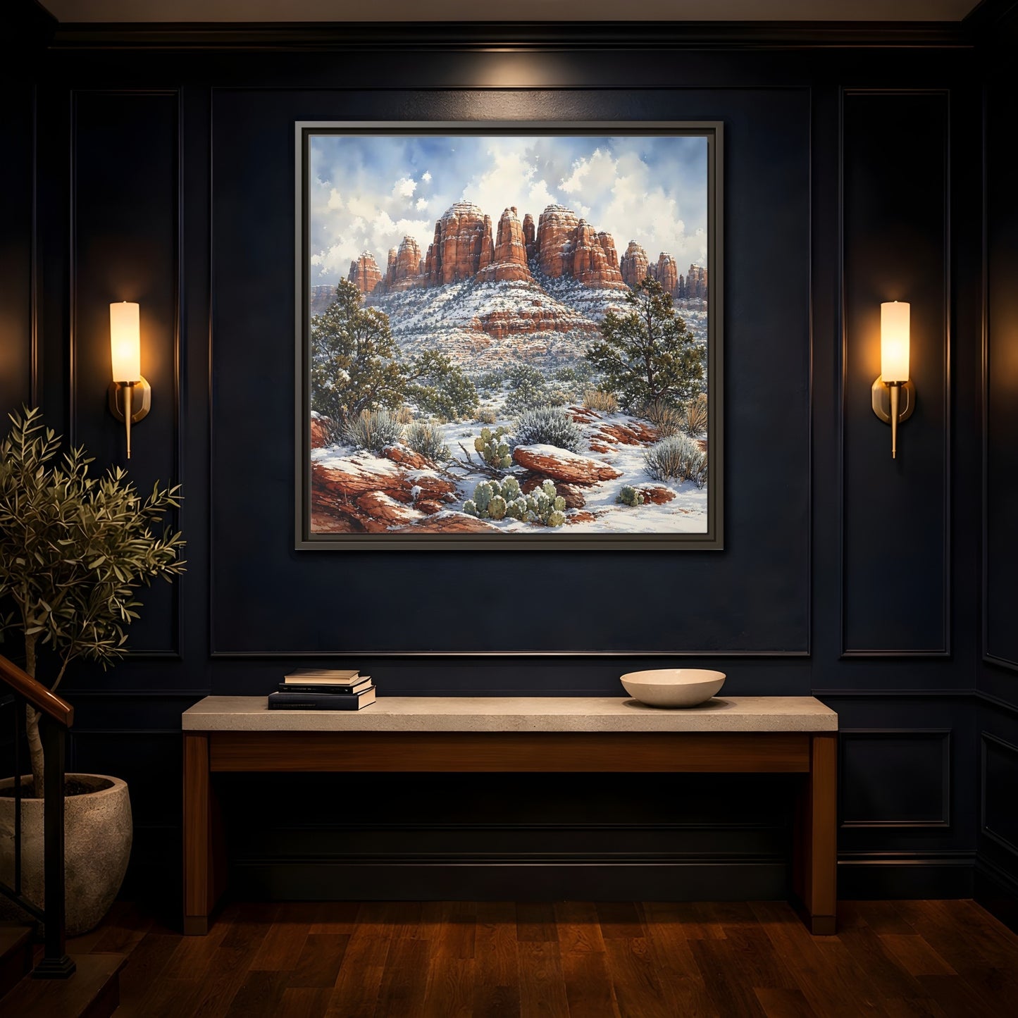 Mockup 4. Nature Snowy Mountains Snowy Mountain Desert shown as stretched canvas wall art
