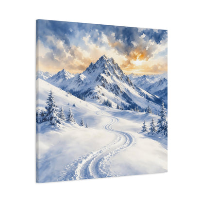 Main Mockup. Nature Snowy Mountains Snowy Mountain Landscape shown as stretched canvas wall art