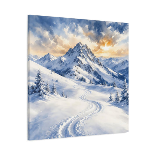 Main Mockup. Nature Snowy Mountains Snowy Mountain Landscape shown as stretched canvas wall art