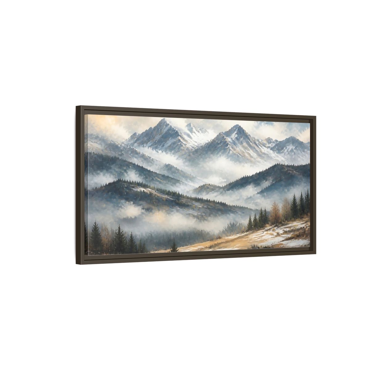 Main Mockup. Nature Snowy Mountains Snowy Mountain Landscape shown as stretched canvas wall art
