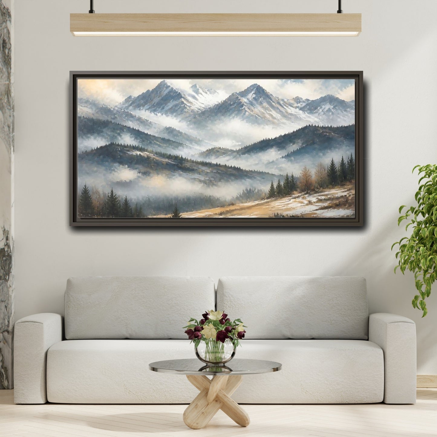 Mockup 2. Nature Snowy Mountains Snowy Mountain Landscape shown as stretched canvas wall art