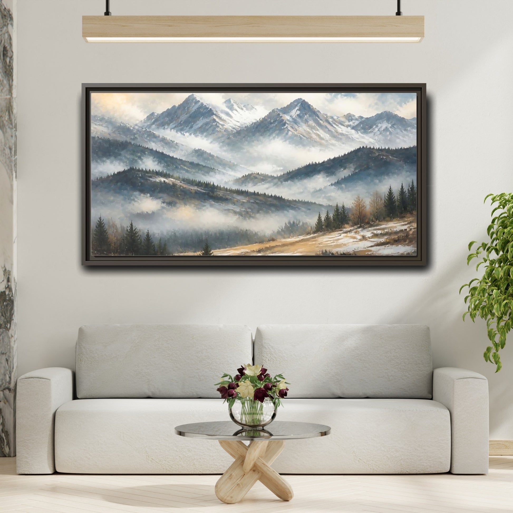 Mockup 2. Nature Snowy Mountains Snowy Mountain Landscape shown as stretched canvas wall art