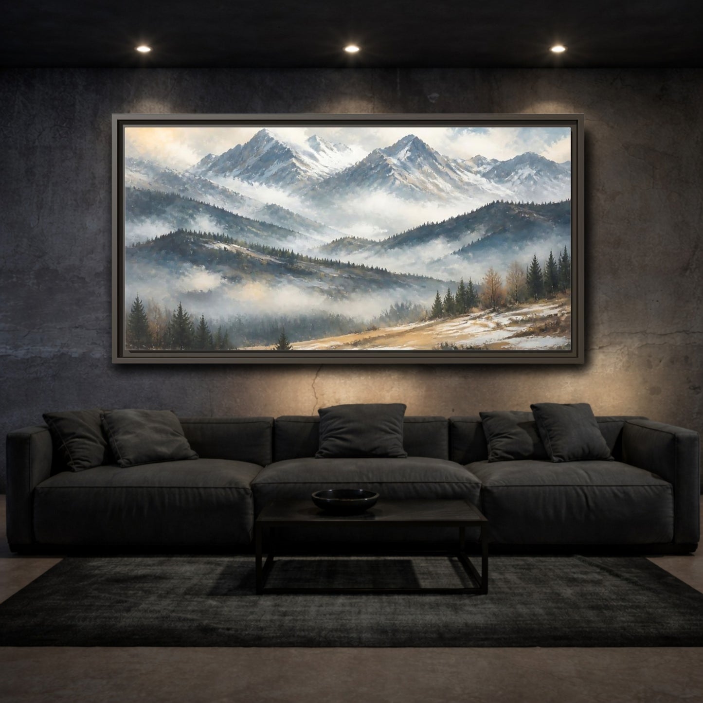 Mockup 3. Nature Snowy Mountains Snowy Mountain Landscape shown as stretched canvas wall art