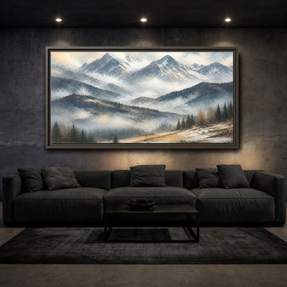 Mockup 3. Nature Snowy Mountains Snowy Mountain Landscape shown as stretched canvas wall art